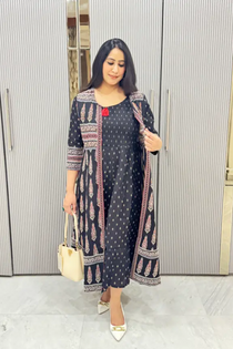 Rayon Smoked Dress with Handwork Shrug - 2 pc set