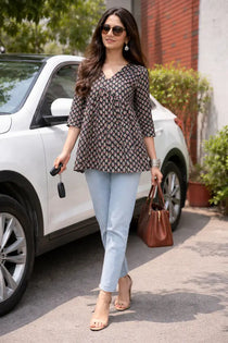 Daily Comfort Black Alia Cut Cotton Kurti