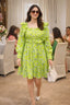 Green Chic Floral Print Cotton Dress with Puff Sleeve