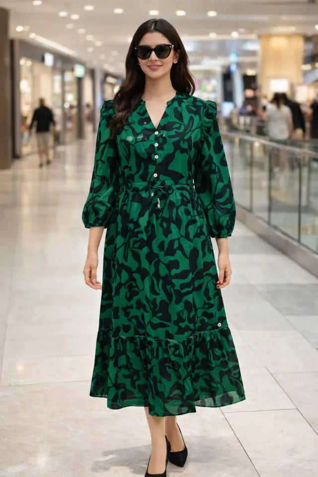 Green and Black Cotton Maxi Dress Main image